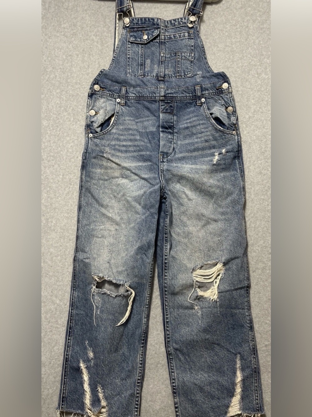 We The Free Distressed Blue Denim Overalls